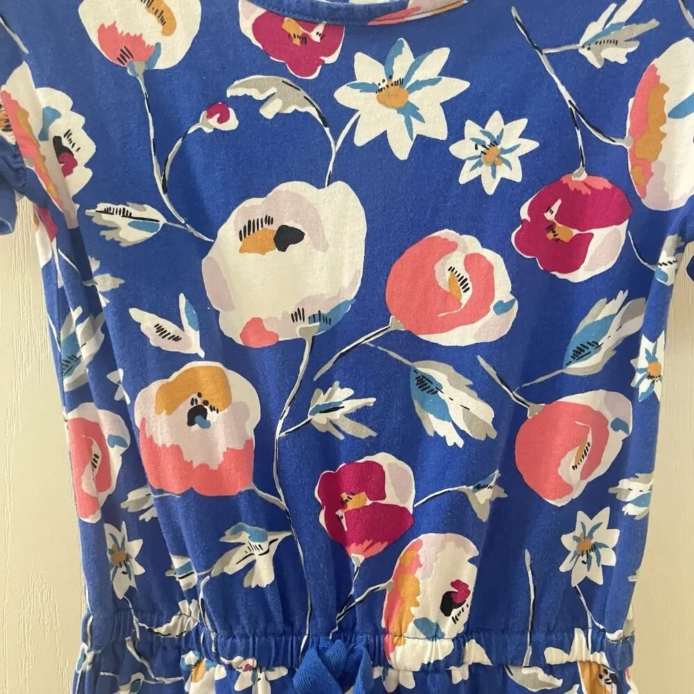 Tea Collection What's the Scoop Blue Floral Jumpsuit Girl's Size 7